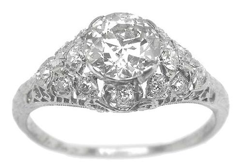 Antique 1.08ct  Old European  Cut  Diamond Platinum Engagement Ring