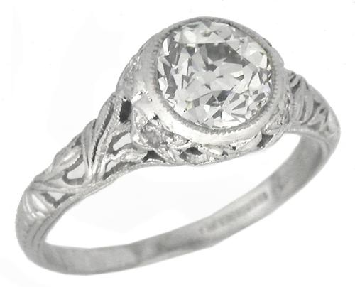 Edwardian 1.36ct Old European Cut Diamond Platinum Engagement Ring