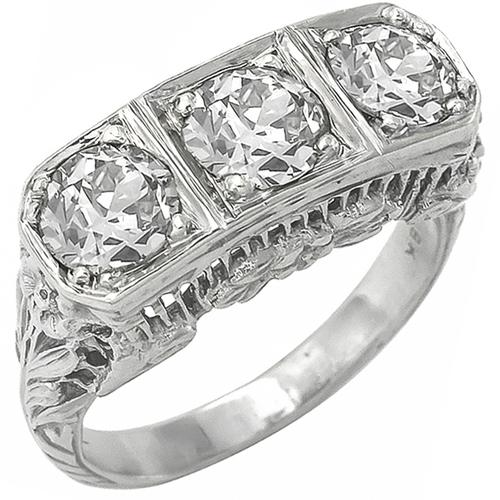 Antique 1.70ct Old Mine Cut Diamond 18k White Gold Anniversary Ring