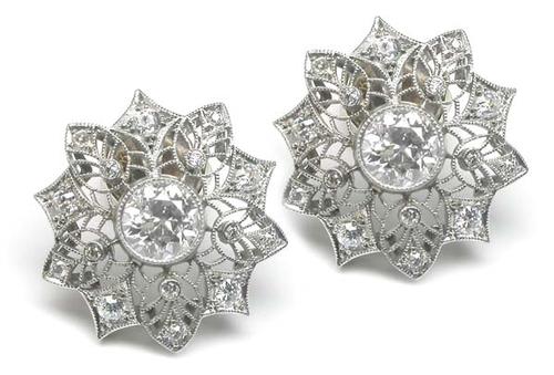 Vintage Old Mine Cut Diamond Platinum Earrings