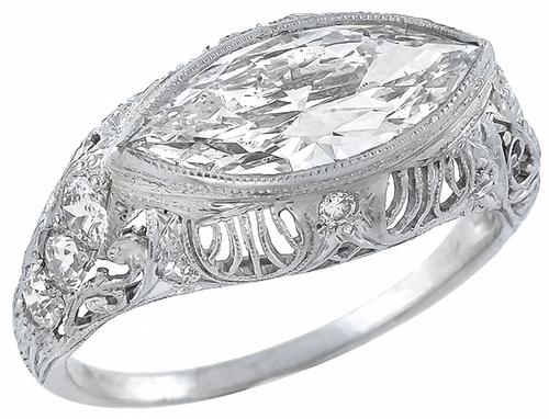 Edwardian 2.04ct Marquise Cut Diamond Platinum Engagement Ring GIA Certified