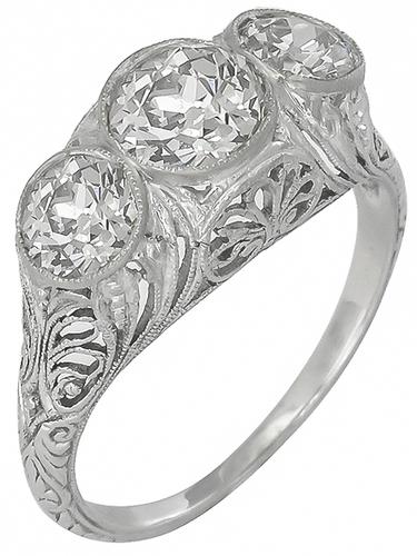 Antique 1.52ct Old Mine Cut Center Diamond 1.30ct Old Mine Cut Diamond Platinum Anniversry Ring