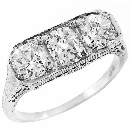 Antique 0.69ct, 0.92ct & 0.75ct Old Mine Brilliant  Diamond  Platinum Anniversary Ring                                      