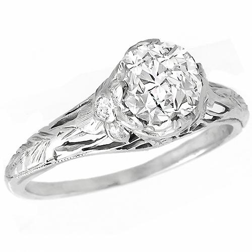 Antique EGL Certified 1.29ct Old European Cut Diamond Platinum Engagement Ring 