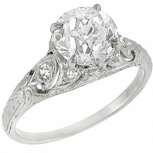 Antique 1.55ct Old European Cut Diamond Platinum Engagement Ring 