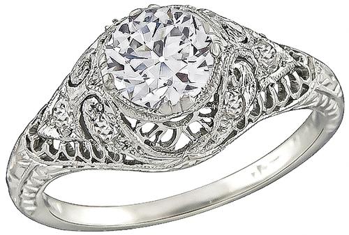 Vintage Old Mine Cut Diamond Platinum Engagement Ring