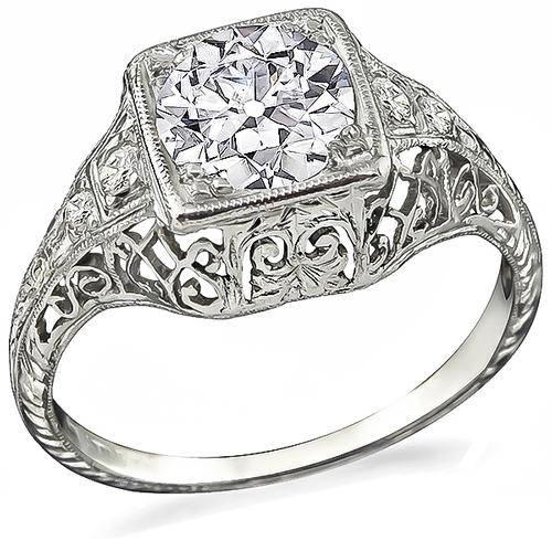 Vintage Old European Cut Diamond Platinum Engagement Ring