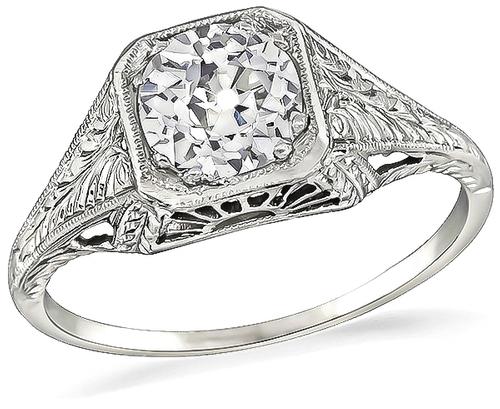 Vintage Old Mine Cut Diamond Platinum Engagement Ring