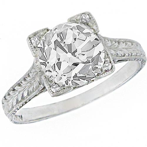 Antique  GIA Certified 2.04ct Old European Brilliant Diamond Platinum Engagement Ring 