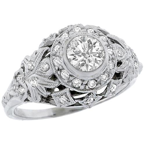 Antique  Style 0.73ct  Round Brilliant  Diamond Platinum Engagement Ring 