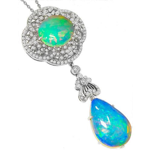 Antique Style Opal Diamond Pendant


