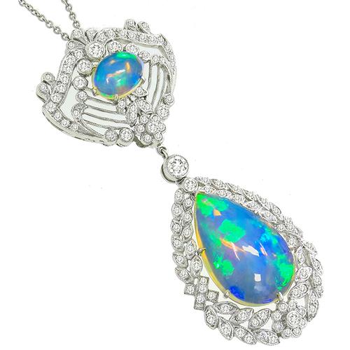 Antique Style Opal Diamond Pendant