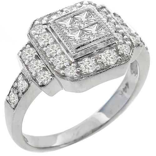 0.30ct Princess Cut & 0.50ct Round Cut  Diamond 14k White Gold Ring