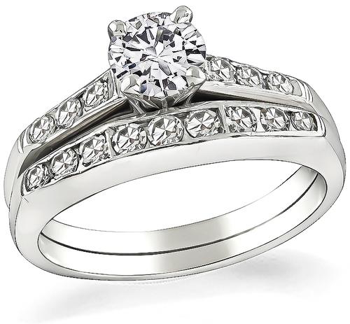 Round Cut Diamond 14k White Gold Engagement Ring and Wedding Band Set