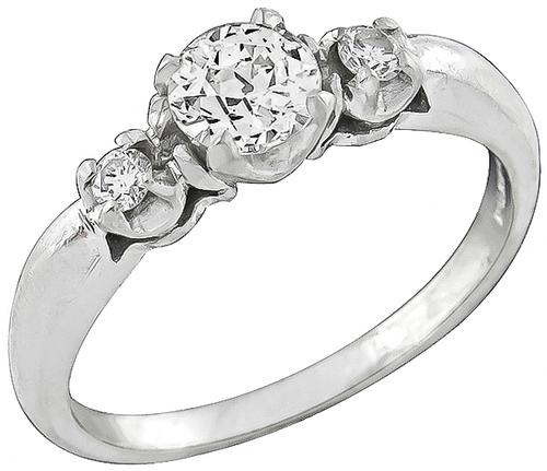 Old Mine Cut Diamond Platinum Engagement Ring