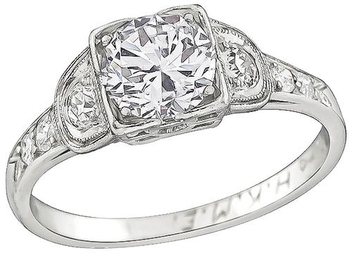 Old Mine Cut Diamond Platinum Engagement Ring