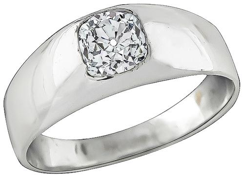 Cushion Cut Diamond 18k White Gold Men's Ring
