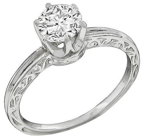 Old Mine Cut Diamond 14k White Gold Engagement Ring