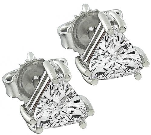 Trilliant Cut Diamond 14k White Gold Studs Earrings