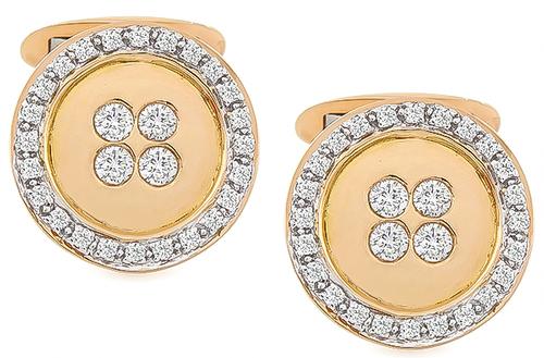 Round Cut Diamond 18k Pink Gold Cufflinks