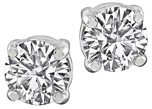 Round Cut Diamond 14k White Gold Studs Earrings