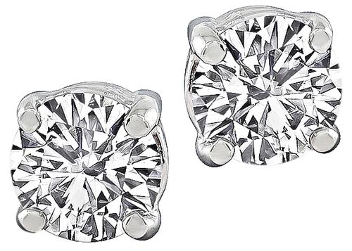 Round Cut Diamond 14k White Gold Studs Earrings