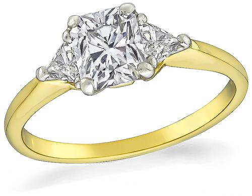 Radiant Cut Diamond 18k Yellow Gold and Platinum Engagement Ring