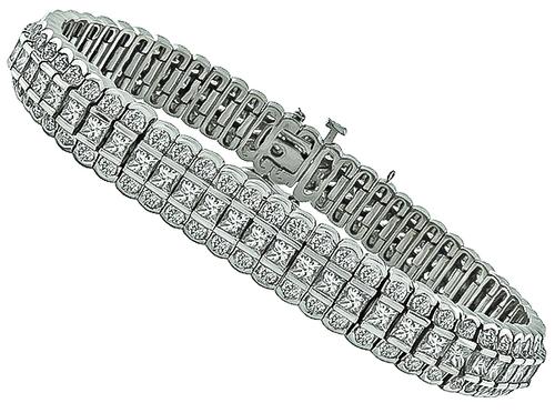 Princess and Round Cut Diamond 14k White Gold Bracelet