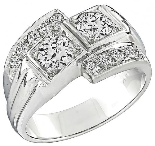 Old Mine Cut Diamond 14k White Gold Ring