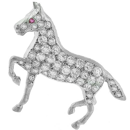 1.00ct  Diamond Ruby Horse Pin 