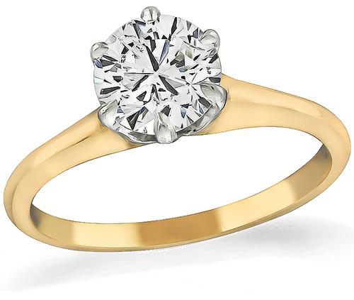 Round Cut Diamond 14k Yellow and White Gold Solitaire Engagement Ring