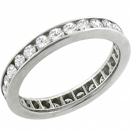 Vintage 1.05ct Round Cut Diamond Platinum Eternity Wedding Band 