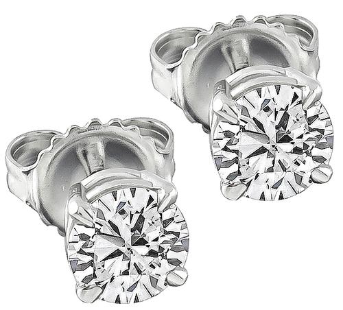 14k White Gold Round Cut Diamond Studs Earrings