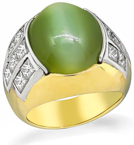 Cabochon Cat's Eye Princess Cut Diamond 18k Gold Ring