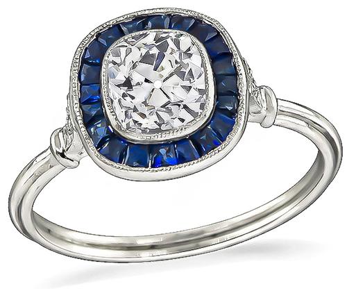 Cushion Cut Diamond Sapphire Platinum Engagement Ring