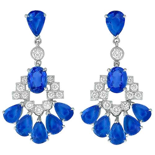 14.18ct Sapphire 1.20ct Diamond Gold Chandelier Earrings 