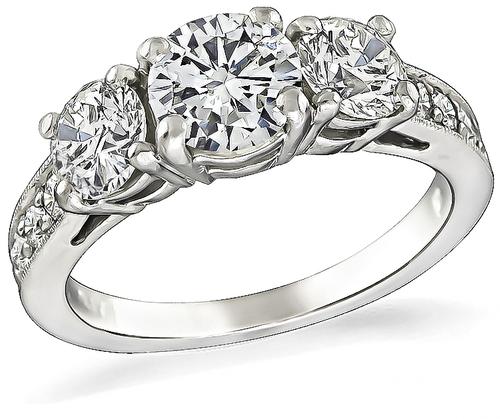 Round Cut Diamond Platinum 3 Stone Ring