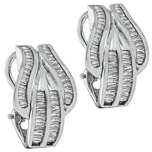 Baguette Cut Diamond 14k White Gold Earrings