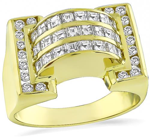 Square and Round Cut Diamond 18k Gold Ring