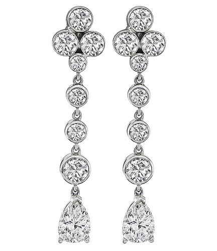 Pear and Round Cut Diamond 14k Gold Drop Earrings