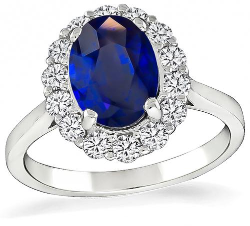 Oval Cut Sapphire Round Cut Diamond 18k Gold Engagement Ring