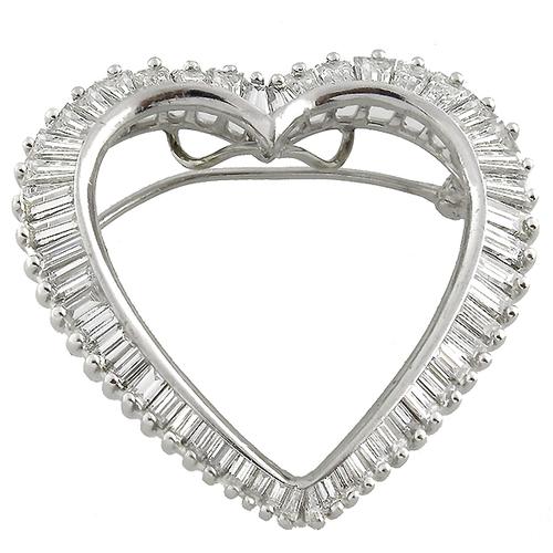 Vintage 2.50ct Round Cut Diamond 14k  White Gold Heart Pin/ Pendant 