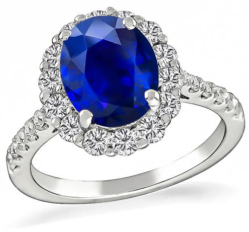 Oval Cut Sapphire Round Cut Diamond 18k Gold Engagement Ring