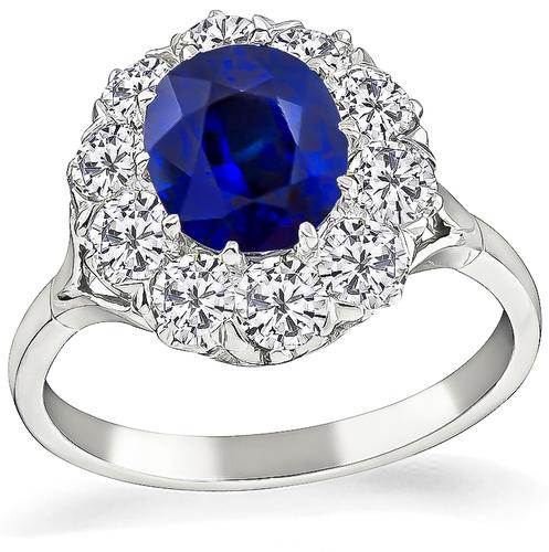 Cushion Cut Sapphire Round Cut Diamond Platinum Engagement Ring