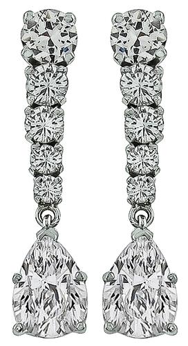 Pear and Round Cut Diamond 18k White Gold Drop Earrings