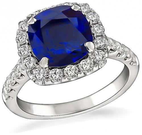 Cushion Cut Sapphire Round Cut Diamond 18k Gold Engagement Ring