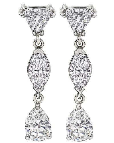 Pear Emerald and Trilliant Cut Diamond 18k White Gold Drop Earrings