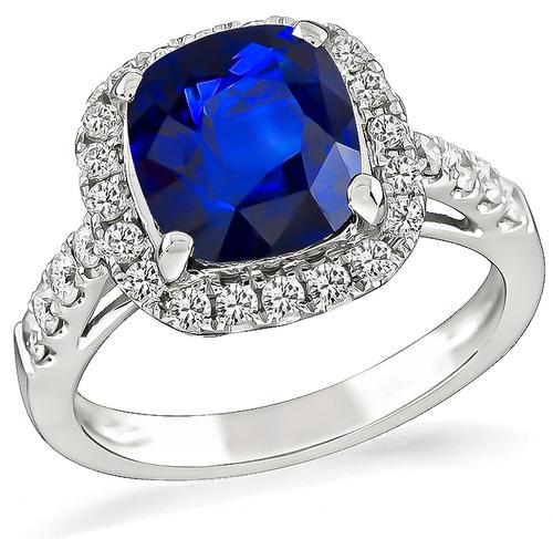 Cushion Cut Sapphire Round Cut Diamond 18k White Gold Engagement Ring