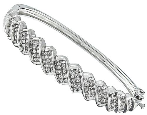 Princess Cut Diamond 14k White Gold Bangle