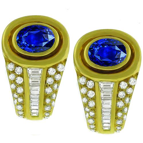 3.50ct Sapphire 1.60ct Diamond Gold Earrings